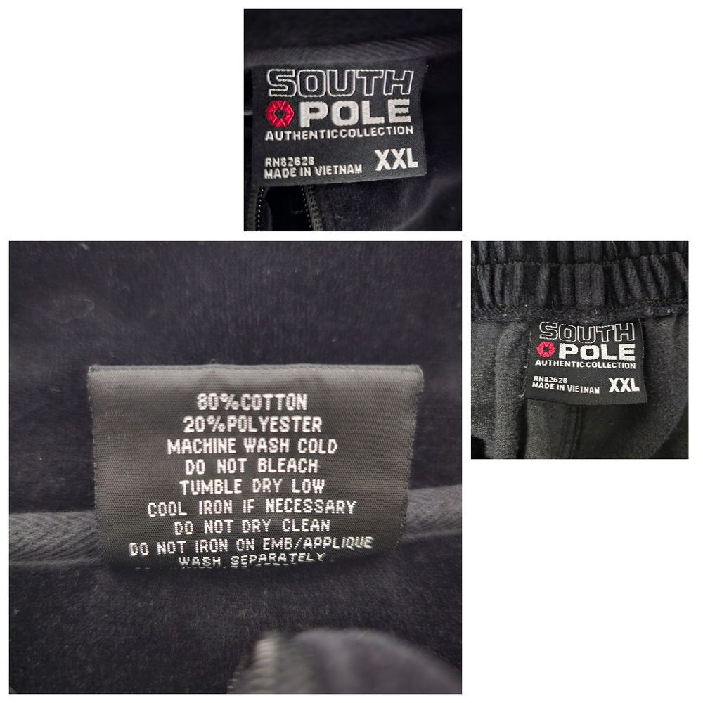 South Pole Velour Tracksuit Set XXL Black Full Zip Y2K Streetwear Jogger Set - Picture 11 of 11